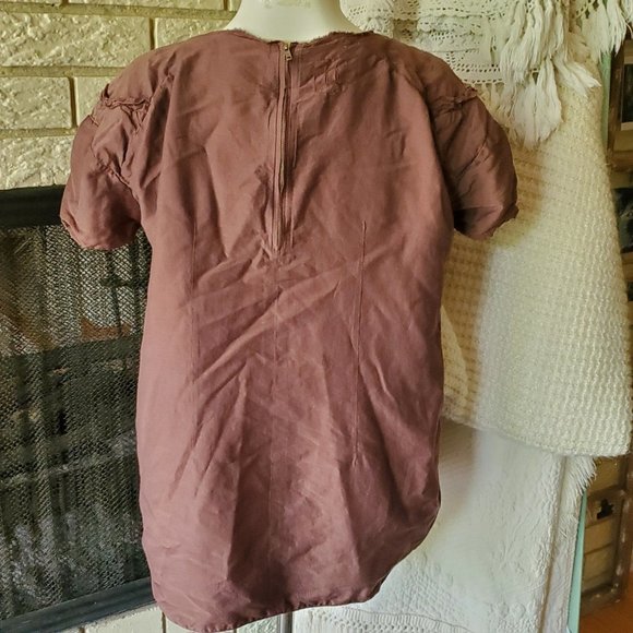 Hannes Roether Plum Cotton/Silk Boho ruffle cap sleeve Top S - Picture 3 of 5